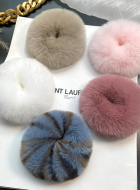 韩国简约真獭兔毛绒大肠发圈可爱扎马尾头绳网红法式复古头饰秋冬