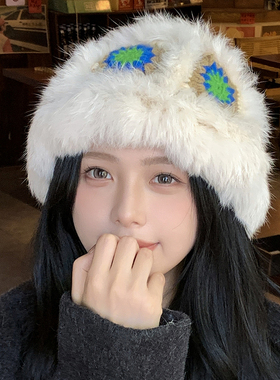 兔毛醒狮帽子秋冬可爱保暖毛绒渔夫帽百搭显脸小渔夫帽毛茸茸盆帽