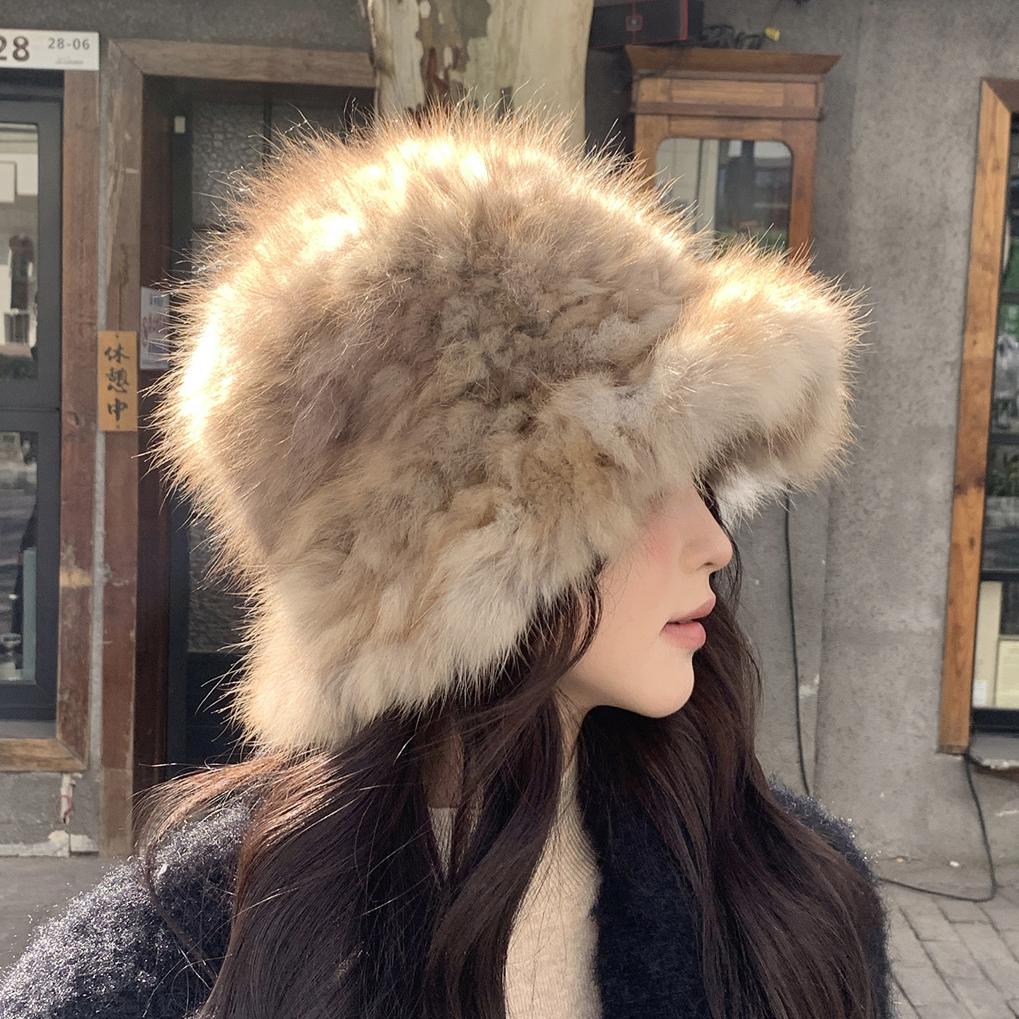 紫貂毛渔夫帽加厚保暖护耳帽盆帽