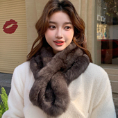 CC皮草真兔毛围巾女秋冬季 保暖护颈皮草围脖百搭加厚真毛领子 新款