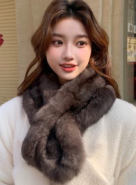 CC皮草真兔毛围巾女秋冬季新款保暖护颈皮草围脖百搭加厚真毛领子