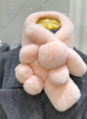 可爱獭兔毛小兔子围巾皮草毛毛围脖双面加厚保暖儿童毛绒兔子围巾