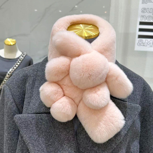 可爱獭兔毛小兔子围巾皮草毛毛围脖双面加厚保暖儿童毛绒兔子围巾