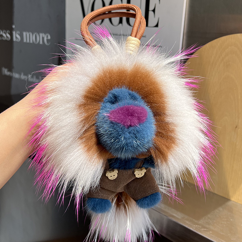 可爱真水貂毛小狮子汽车钥匙扣挂件ins网红毛绒公仔玩偶包包挂饰