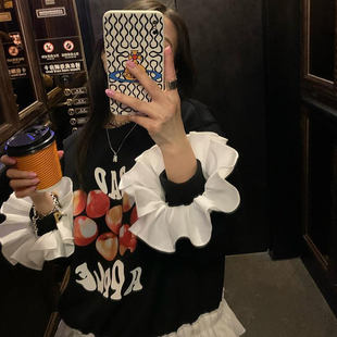 胖MM套头设计感小众春装 300斤大码 黑色卫衣外套春秋女2026年新款