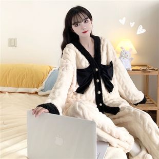 家居服套装 300斤睡衣女秋冬宽松遮肉外穿加厚加绒新款 胖MM90 大码