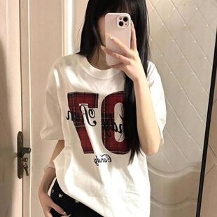300斤胖mm短袖 纯棉宽松圆领设计感小众潮牌上衣ins T恤女夏季 新款