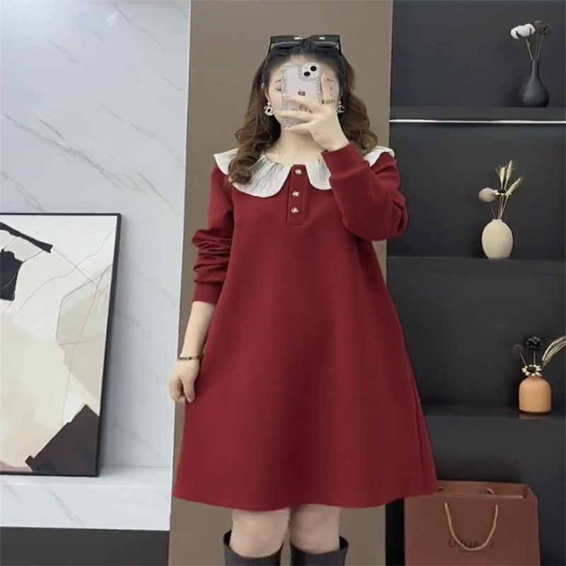 法式大码胖mm宽松娃娃领连衣裙2-300斤时尚韩版显瘦中长款打底裙