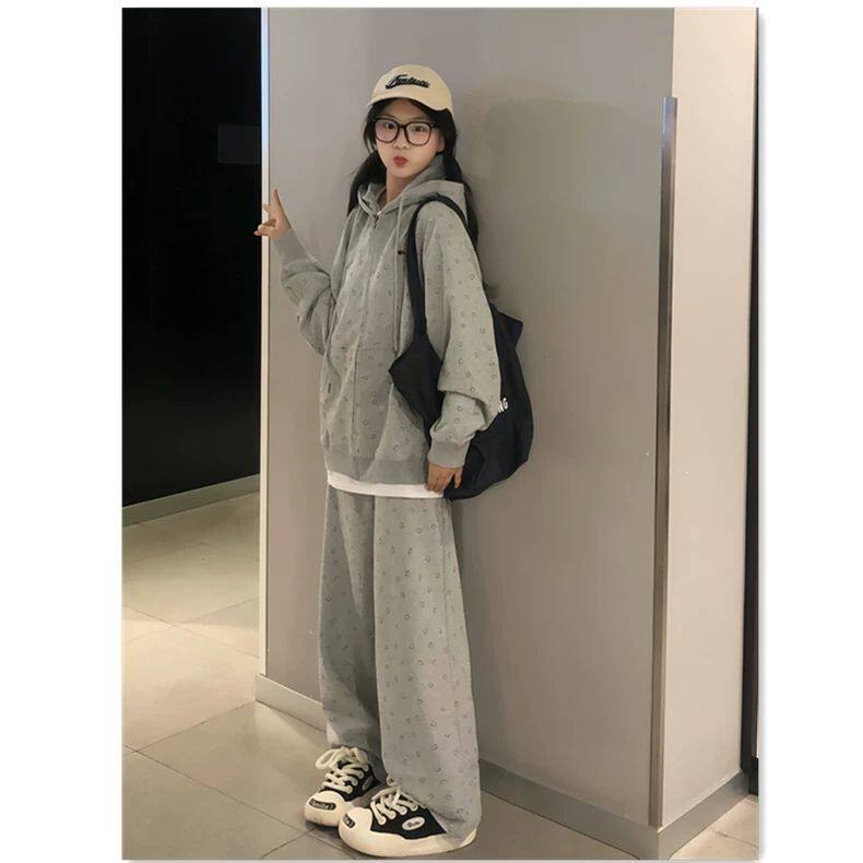 美式加大码2-300斤胖mm休闲运动服套装春秋季宽松连帽卫衣两件套