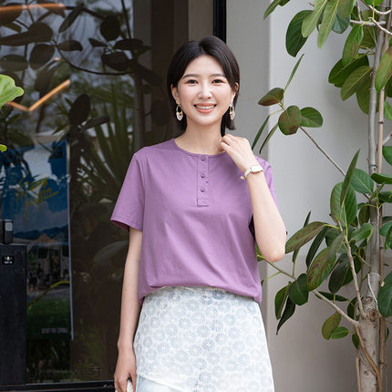 YUN韫2026年新款短袖上衣女纯棉女士宽松纯色高级感透气外穿T恤女