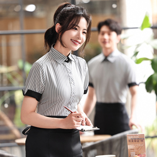 咖啡店工作服短袖女蛋糕奶茶烘焙餐饮火锅西餐厅服务员春夏装衬衣
