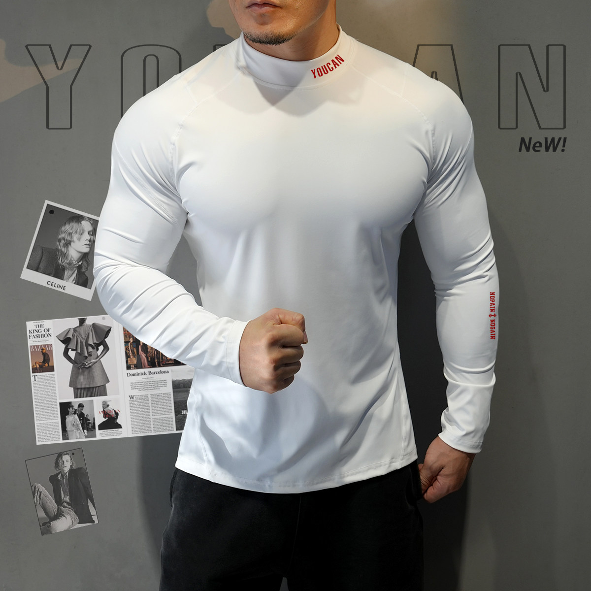 秋冬新款高领紧身衣跑步速干衣吸汗透气高弹运动长袖训练健身衣服