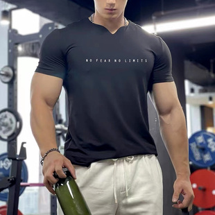 HIPARDSEN运动健身服宽松短袖T恤V领修身上衣冰感训练衣速干高弹