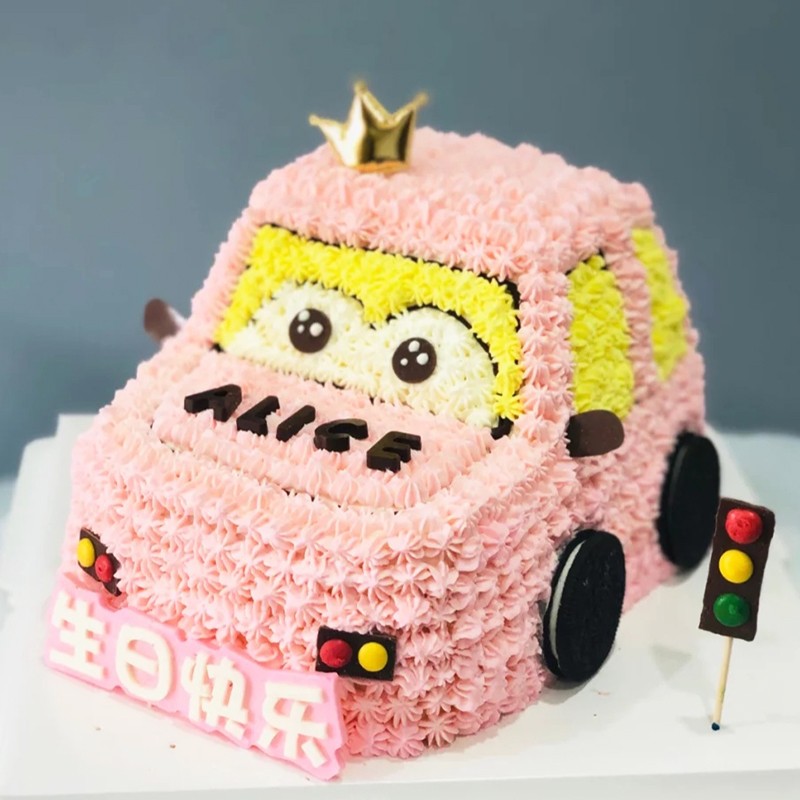 新款立体小汽车奶油水果卡通网红塑胶仿真生日蛋糕模型定制样品