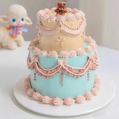 华丽宫廷风雅致复古裱花奶油双层蛋糕模型仿真假体蛋糕小红书同款