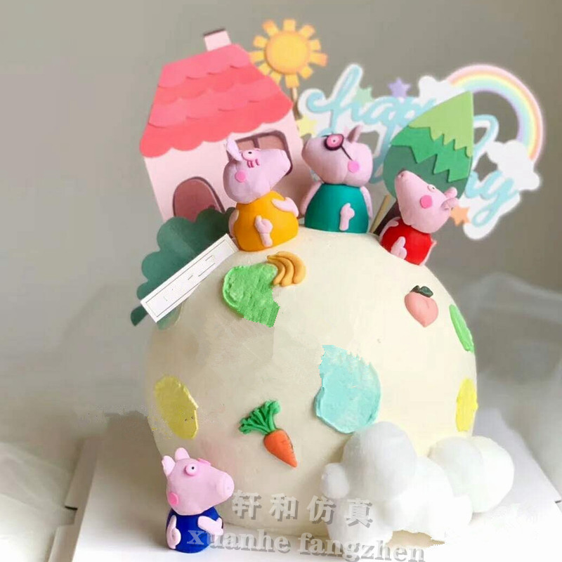 软陶森系卡通彩虹小猪王子网红流行新款仿真生日蛋糕模具定制样品