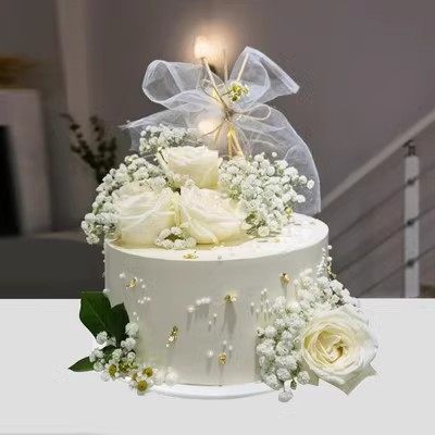 白蔷薇满天星女神鲜花6 8寸小红书同款仿真网红蛋糕模型定制橱窗