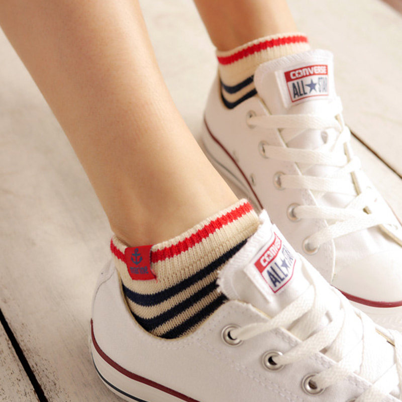 袜子女 短袜 浅口韩国可爱纯棉条纹女袜防臭夏季薄款短筒运动袜潮