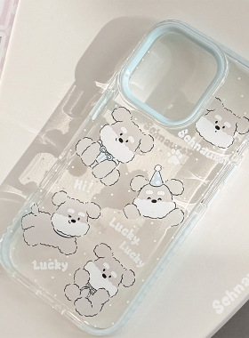 Tomo ins日韩卡通小狗透明蓝边手机壳iPhone15/16promax可爱17pomax小众苹果13/14软萌少女心12夏日