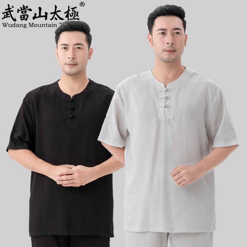武当山太极服新款夏季短袖休闲练功服圆领武术表演服套头服中老年