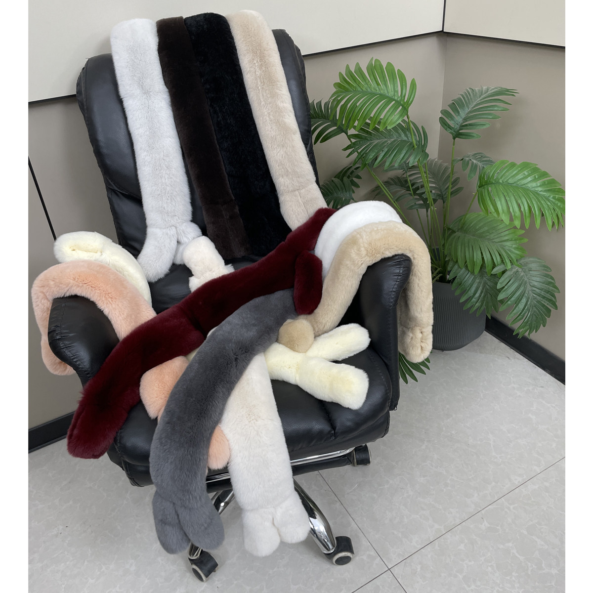 秋冬保暖女士整皮獭兔毛围巾