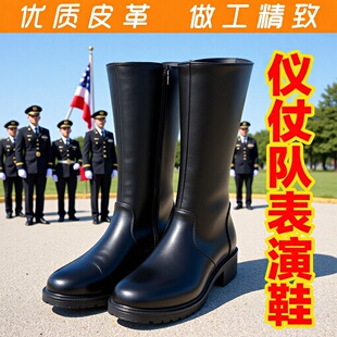 冬季英伦加绒马丁靴男高帮长筒靴男士仪仗队皮靴韩版百搭棉靴子女