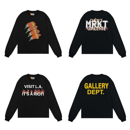 跨境货源秋季新品美潮洛杉矶街头字母Gallery DEPT印花长袖体恤衬