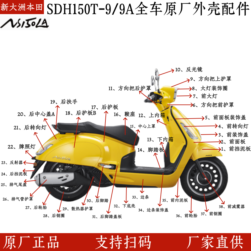 原厂新大洲本田NS150LA全车外壳SDH150T-9配件灯面板泥瓦边条装饰