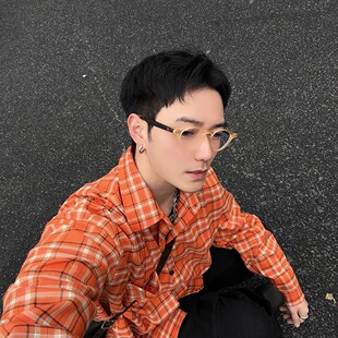 韩版潮流男女新款小圆框复古防蓝光平光眼镜磨砂黄TR90镜框眼镜架