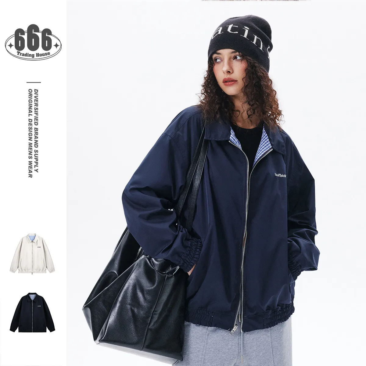 STAFFPICK潮牌双面穿工装夹克男女宽松格子休闲格纹翻领外套W191