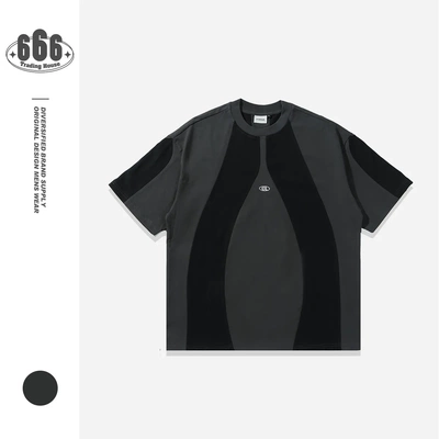 ATBORDER小众设计感拼接剪裁美式潮流圆领宽松短袖夏季男T恤N1287