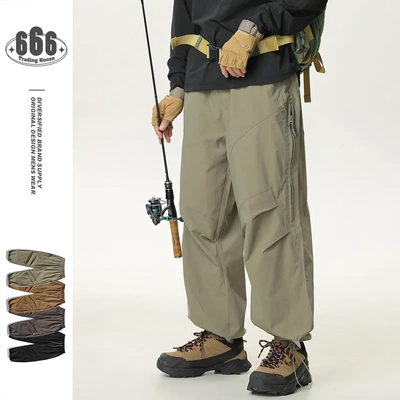 Orderliness户外山系侧拉链伞兵裤子休闲宽松工装裤男运动裤P1006