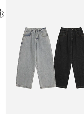 NANDCHN春秋季休闲复古牛仔裤男水洗宽松直筒阔腿牛仔长裤K10073