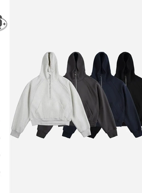 WHSDDY3美式高街复古套头半拉链连帽卫衣男潮牌宽松廓形帽衫WY988