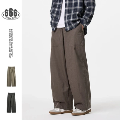 ANSWER ME日系复古休闲口袋工装裤男女潮牌宽松阔腿垂感长裤K379