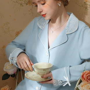 高级感薄款 春夏睡衣套装 蕾丝开衫 少女长袖 家居服 ins风休闲棉时尚