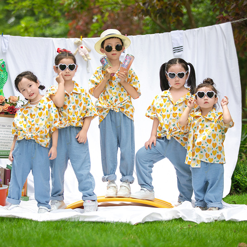 港风花衬衫中小学生运动会班服