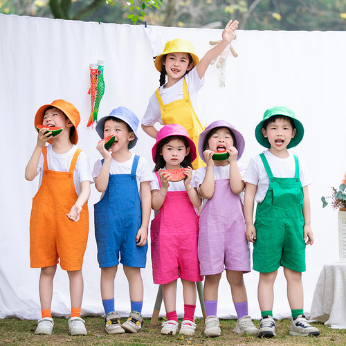 男女通用彩色背带裤舞蹈服合唱服