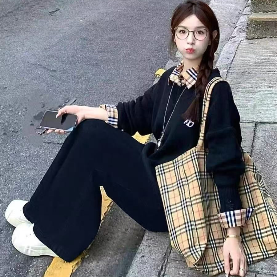 学院风运动套装女秋季学生宽松显瘦韩版时尚假两件卫衣休闲两件套