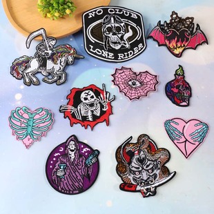 依绣刺绣布贴电脑绣花章精美个性骷髅死神骑士衣服装饰补丁贴贴布