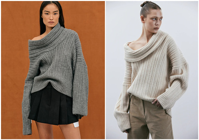 高领宽松廓形露肩毛衣