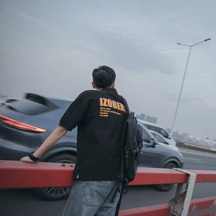 日系宽松情侣半袖 潮牌国潮印花翻领T恤男夏季 男 男短袖 POLO衫