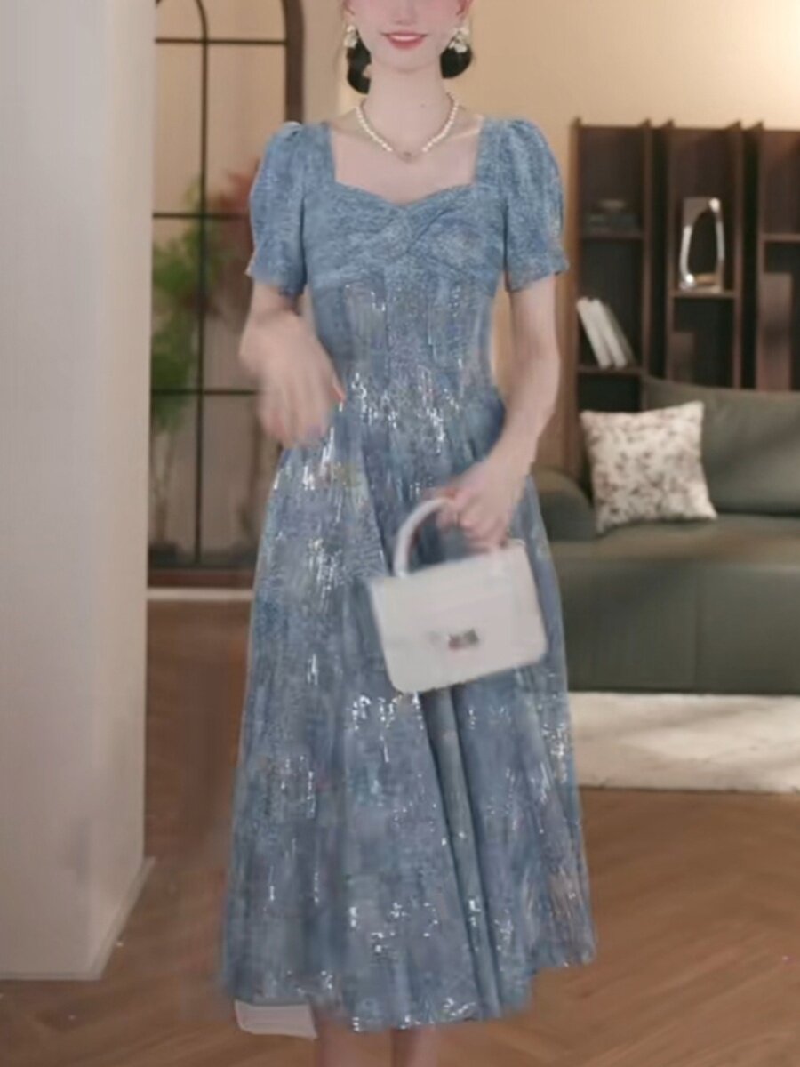 프렌치 프린트 드레스 여성 여름 2024 새로운 기질 노화 패션 슬림 실크 뽕나무 실크 롱 스커트