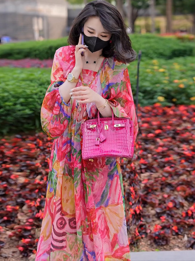 HIGH-END EXQUISITE DRESSES WOMENS CLOTHES 2023 NEW SUMMER DRESSES MOTHERS SILK BRANDS TEA BREAKS VACATION STYLE SWING SKIRTS