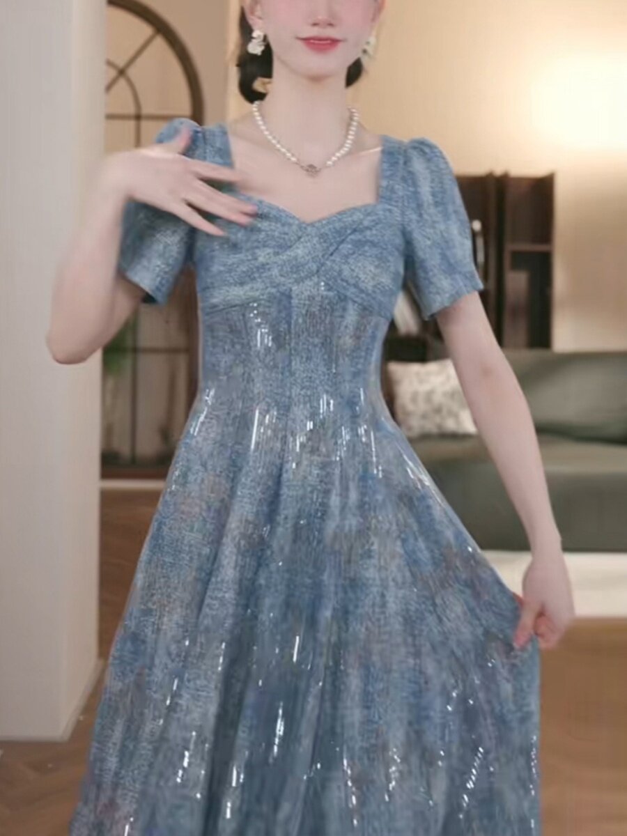 프렌치 프린트 드레스 여성 여름 2024 새로운 기질 노화 패션 슬림 실크 뽕나무 실크 롱 스커트