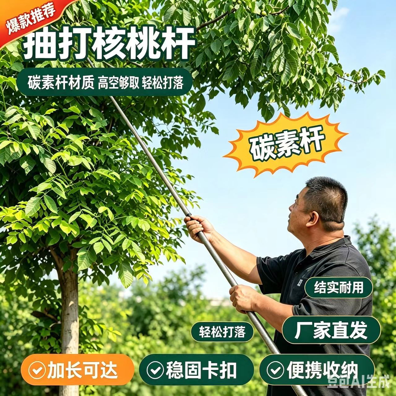 碳素超硬打山核桃专用打枣伸缩杆子加厚加固耐用伸缩板栗松塔竿批