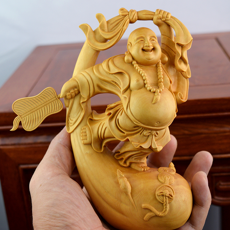 汽车布袋和尚黄杨木雕