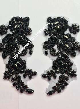 黑白灰色玻璃钻重工钉珠绣花钻大衣外套装饰对称花衣服袖子贴钻花