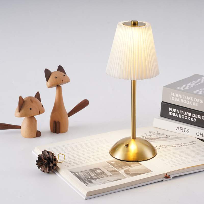 现代金属布艺百褶卧室床头小夜灯充电触摸氛围咖啡厅酒店台灯