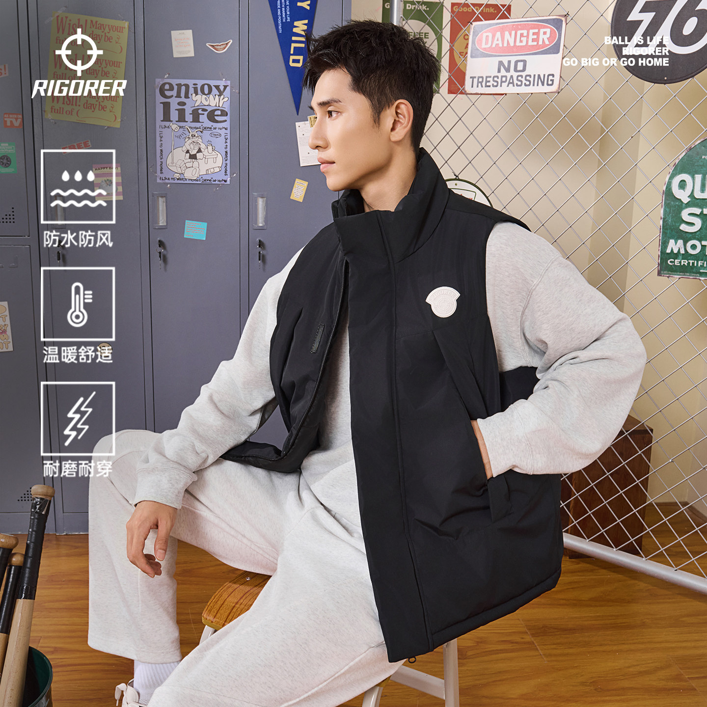 准者运动棉马甲男子秋冬季新款篮球户外立领保暖防风背心棉服